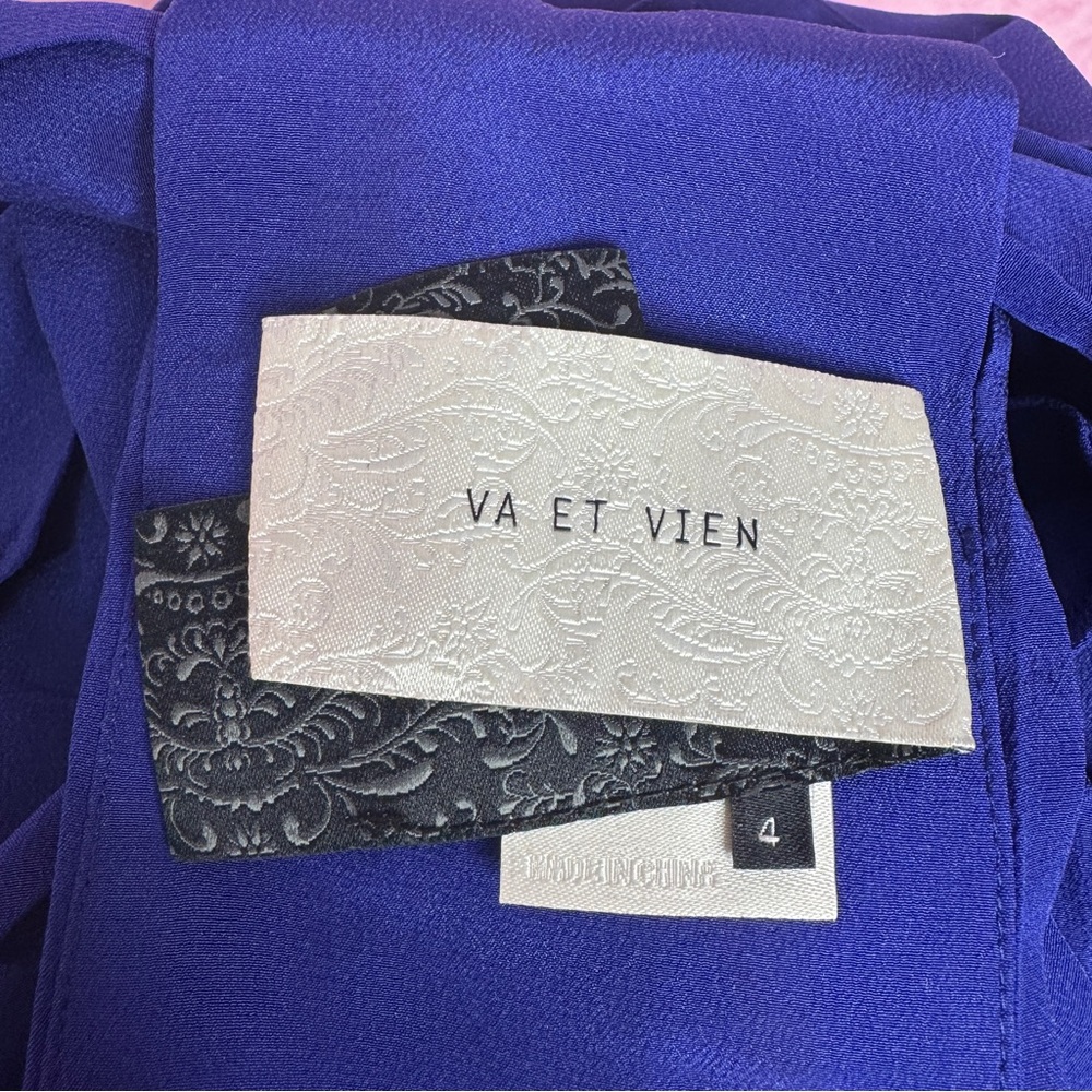 220. Anthropologie VA ET VIEN Silk Royal Blue Ruffle Halter Dress Size 4 - Picture 2 of 8